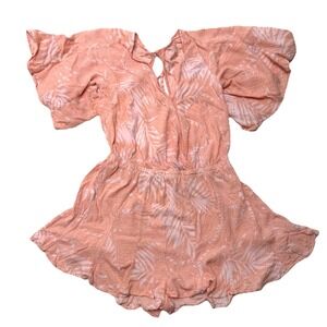 Surf Gypsy Pink Bell Sleeve Romper Open Back Cutout‎ Size Medium Tropical Shorts